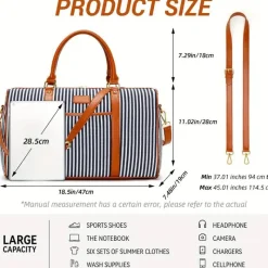 BagAura Taschen & Geldbörsen-Gestreifte Canvas-Reisetasche – Geräumig, robust und multifunktional