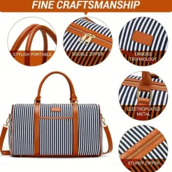 BagAura Taschen & Geldbörsen-Gestreifte Canvas-Reisetasche – Geräumig, robust und multifunktional