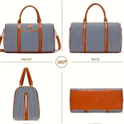 BagAura Taschen & Geldbörsen-Gestreifte Canvas-Reisetasche – Geräumig, robust und multifunktional
