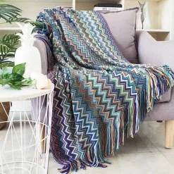 Wrap u0026 Relax Bettzeug-Gestreifte gestrickte Sofadecke – gemütliches Wohndekor-Accessoire