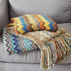 Wrap u0026 Relax Bettzeug-Gestreifte gestrickte Sofadecke – gemütliches Wohndekor-Accessoire