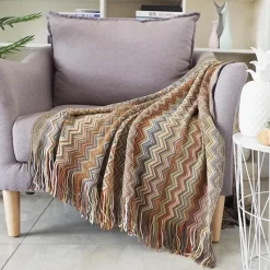 Wrap u0026 Relax Bettzeug-Gestreifte gestrickte Sofadecke – gemütliches Wohndekor-Accessoire