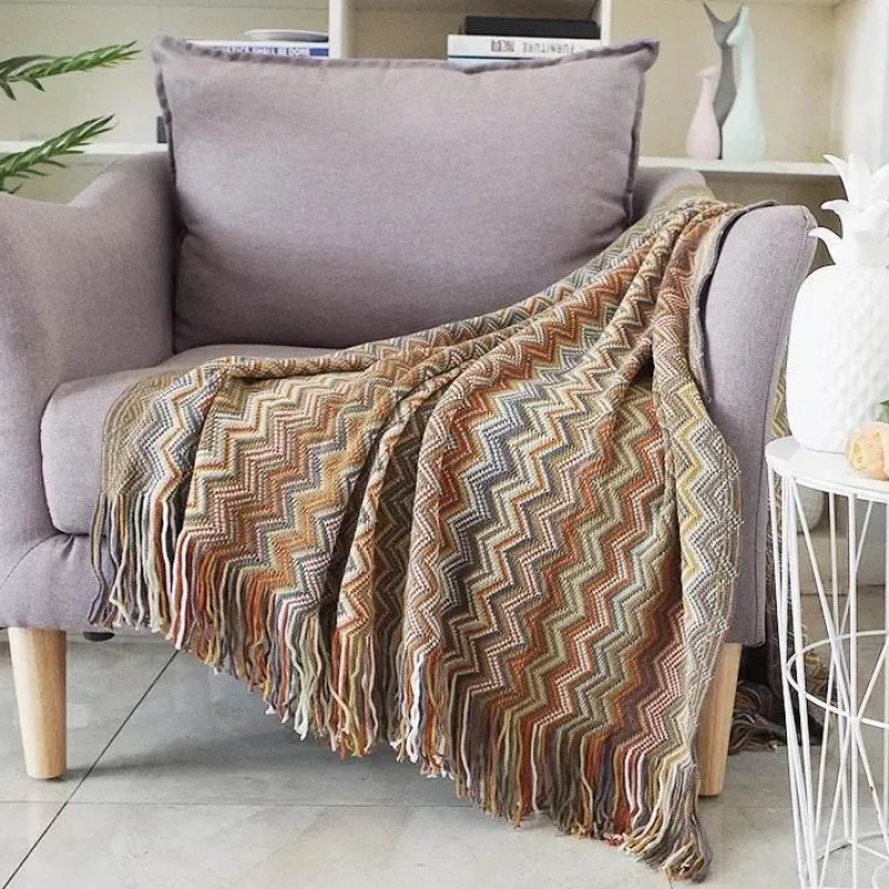 Wrap u0026 Relax Bettzeug-Gestreifte gestrickte Sofadecke – gemütliches Wohndekor-Accessoire