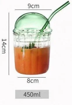 Plates u0026 More Küche & Esszimmer-Gestreifter Glasbecher mit Deckel und Strohhalm – 450 ml für Kaffee, Saft, Milch, Tee