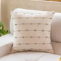 Pillow Haven Bettzeug-Gestreifter Jacquard-Kissenbezug - Blau Gelb Grau Rosa Beige