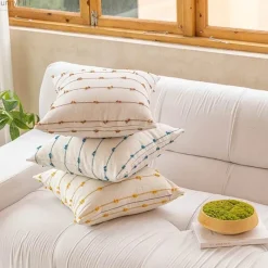 Pillow Haven Bettzeug-Gestreifter Jacquard-Kissenbezug - Blau Gelb Grau Rosa Beige