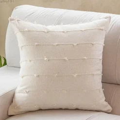 Pillow Haven Bettzeug-Gestreifter Jacquard-Kissenbezug - Blau Gelb Grau Rosa Beige