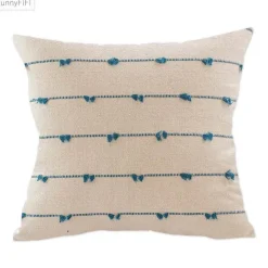 Pillow Haven Bettzeug-Gestreifter Jacquard-Kissenbezug - Blau Gelb Grau Rosa Beige