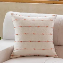 Pillow Haven Bettzeug-Gestreifter Jacquard-Kissenbezug - Blau Gelb Grau Rosa Beige