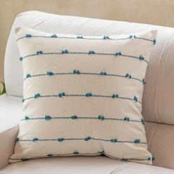 Pillow Haven Bettzeug-Gestreifter Jacquard-Kissenbezug - Blau Gelb Grau Rosa Beige