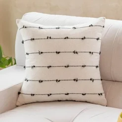 Pillow Haven Bettzeug-Gestreifter Jacquard-Kissenbezug - Blau Gelb Grau Rosa Beige