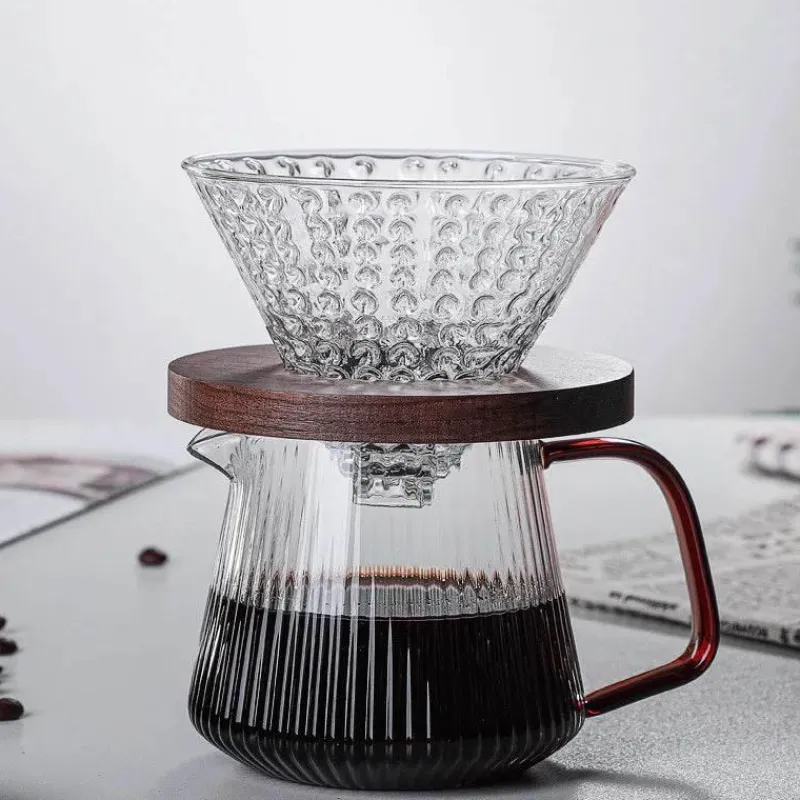 Tom Küche & Esszimmer-Gestreifter Kaffeekessel aus Glas – Teekanne mit V-Ausguss, 350 ml, 500 ml