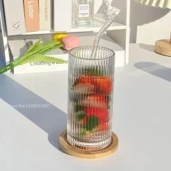 Plates u0026 More Küche & Esszimmer-Gestreiftes Kaffeetassen-Set aus Glas – vielseitiges Trinkgeschirr für Kaffee, Tee, Wein