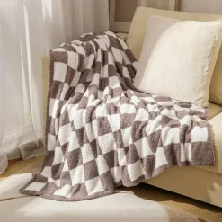 Wrap u0026 Relax Bettzeug-Gestrickte Schachbrettdecke – Gemütlicher Überwurf für die Heimdekoration