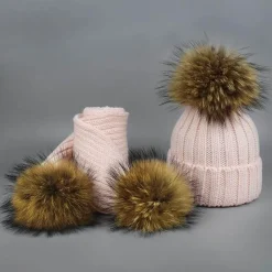 The Decor Haven Babykleidung|Babykleidung-Gestricktes Pelzmütze- und Schal-Set – kuschelige Winteraccessoires
