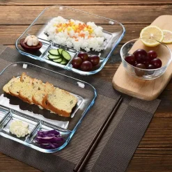 Elegance at the Table Küche & Esszimmer-Geteilter Essteller aus gehärtetem Glas – Obsttablett für westliche Speisen