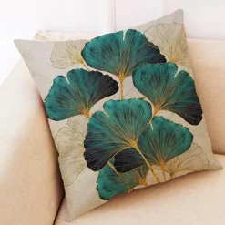 Pillow Haven Bettzeug-Ginkgo Blätter Kissenbezug - Modernes Leinenkissen für Wohndekoration