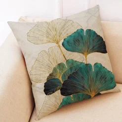 Pillow Haven Bettzeug-Ginkgo Blätter Kissenbezug - Modernes Leinenkissen für Wohndekoration