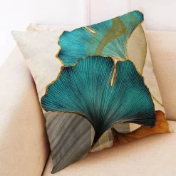 Pillow Haven Bettzeug-Ginkgo Blätter Kissenbezug - Modernes Leinenkissen für Wohndekoration