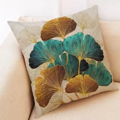 Pillow Haven Bettzeug-Ginkgo Blätter Kissenbezug - Modernes Leinenkissen für Wohndekoration