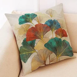 Pillow Haven Bettzeug-Ginkgo Blätter Kissenbezug - Modernes Leinenkissen für Wohndekoration