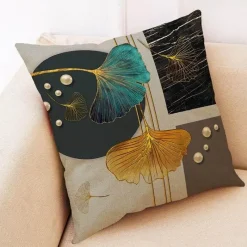 Pillow Haven Bettzeug-Ginkgo Blätter Kissenbezug - Modernes Leinenkissen für Wohndekoration