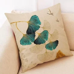 Pillow Haven Bettzeug-Ginkgo Blätter Kissenbezug - Modernes Leinenkissen für Wohndekoration