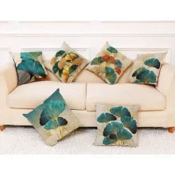 Pillow Haven Bettzeug-Ginkgo Blätter Kissenbezug - Modernes Leinenkissen für Wohndekoration