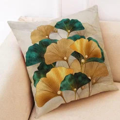 Pillow Haven Bettzeug-Ginkgo Blätter Kissenbezug - Modernes Leinenkissen für Wohndekoration