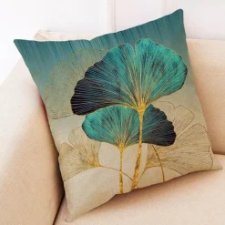 Pillow Haven Bettzeug-Ginkgo Blätter Kissenbezug - Modernes Leinenkissen für Wohndekoration