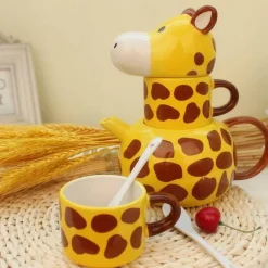 The Cozy Mug Küche & Esszimmer-Giraffen-Teekanne und Tassen-Set – süßes Tier-Küchengeschirr