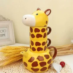 The Cozy Mug Küche & Esszimmer-Giraffen-Teekanne und Tassen-Set – süßes Tier-Küchengeschirr