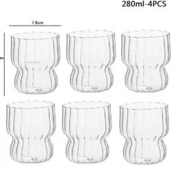 Plates u0026 More Küche & Esszimmer-Glasbecher-Set mit vertikalen Streifen – Tassen für Kaffee, Tee, Saft und Milch