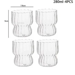 Plates u0026 More Küche & Esszimmer-Glasbecher-Set mit vertikalen Streifen – Tassen für Kaffee, Tee, Saft und Milch