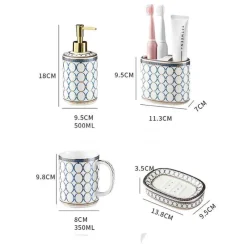 The Bath Nook Badezimmer-Gold Ceramic Circle Print Bathroom Set - Elegant Decor for Home