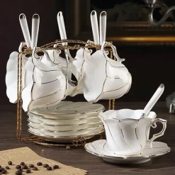 Feast u0026 Flair Küche & Esszimmer-Gold Wave Teetassen-Set – 200 ml hochwertiges Trinkgeschirr aus Bone China
