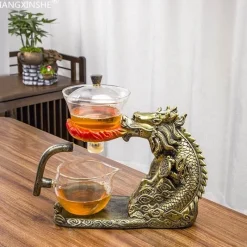 The Decor Haven Küche & Esszimmer-Golden Dragon Teekanne - Mystische Keramikteekanne