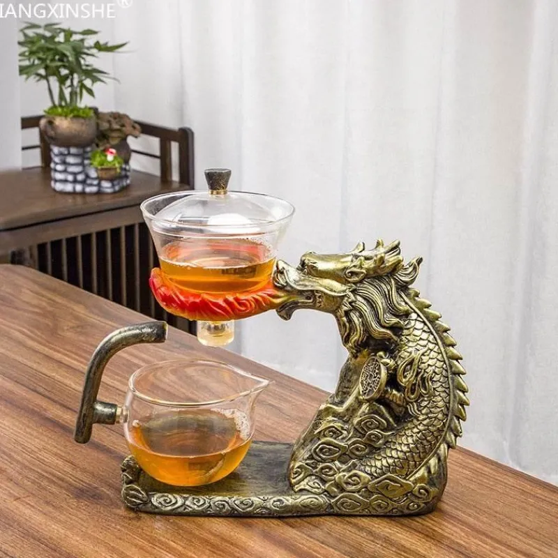 The Decor Haven Küche & Esszimmer-Golden Dragon Teekanne - Mystische Keramikteekanne