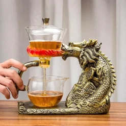 The Decor Haven Küche & Esszimmer-Golden Dragon Teekanne - Mystische Keramikteekanne