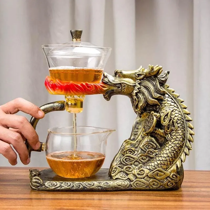 The Decor Haven Küche & Esszimmer-Golden Dragon Teekanne - Mystische Keramikteekanne