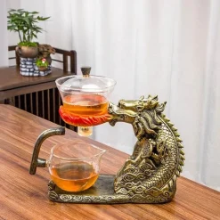 The Decor Haven Küche & Esszimmer-Golden Dragon Teekanne - Mystische Keramikteekanne