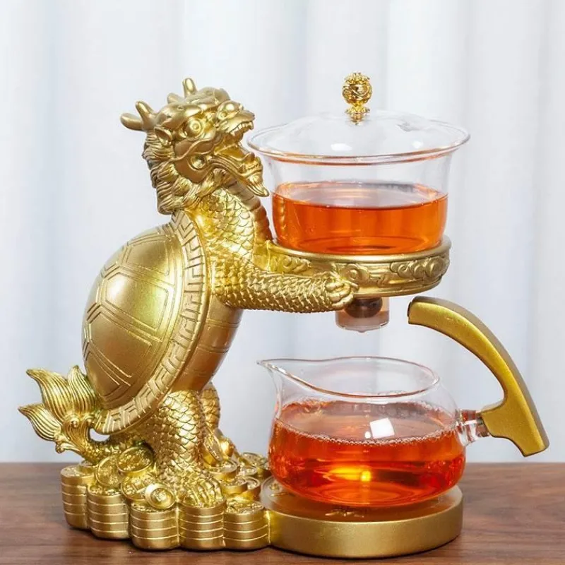 The Decor Haven Küche & Esszimmer-Golden Dragon Teekanne - Mystische Keramikteekanne