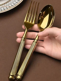 Elegance at the Table Küche & Esszimmer-Goldfarbenes Edelstahl-Besteckset – 4-teiliges elegantes Essbesteck