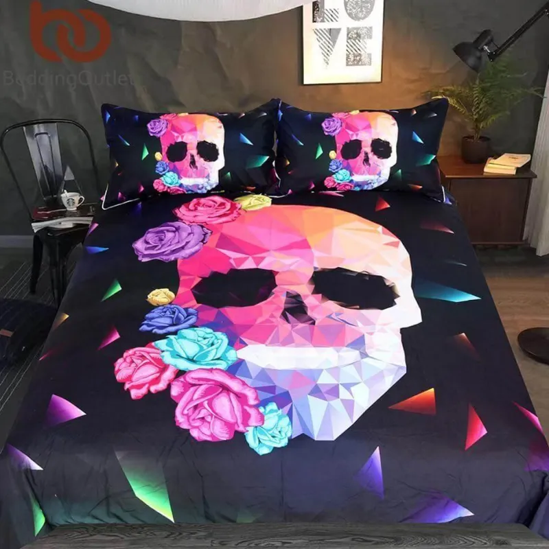 Cozy Haven Bettzeug-Gothic Totenkopf Bettbezug Set - Stilvolle Bettwäsche mit Blumenmuster