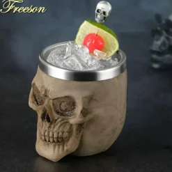 Feast u0026 Flair Küche & Esszimmer-Gothic-Totenkopf-Schnapsglas – Edelstahl-Halloween-Whiskeybecher, 200 ml