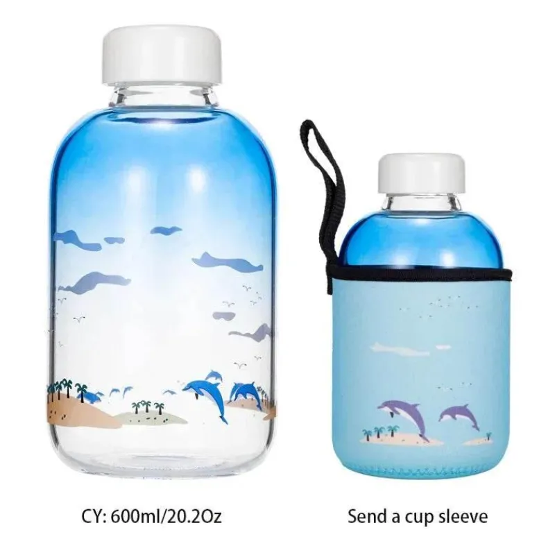 Feast u0026 Flair Küche & Esszimmer-Gradient Sky 600ml Glaswasserflasche - Stilvolles Sport-Trinkgeschirr