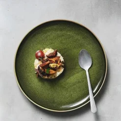 Elegance at the Table Küche & Esszimmer-Grüne Keramik-Essteller – Retro, flacher Nudelsalat, 4er-Set