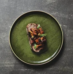 Elegance at the Table Küche & Esszimmer-Grüne Keramik-Essteller – Retro, flacher Nudelsalat, 4er-Set