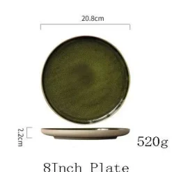 Elegance at the Table Küche & Esszimmer-Grüne Keramik-Essteller – Retro, flacher Nudelsalat, 4er-Set