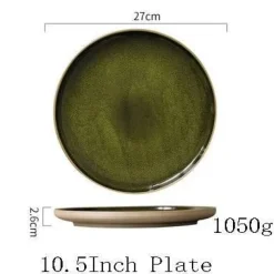 Elegance at the Table Küche & Esszimmer-Grüne Keramik-Essteller – Retro, flacher Nudelsalat, 4er-Set